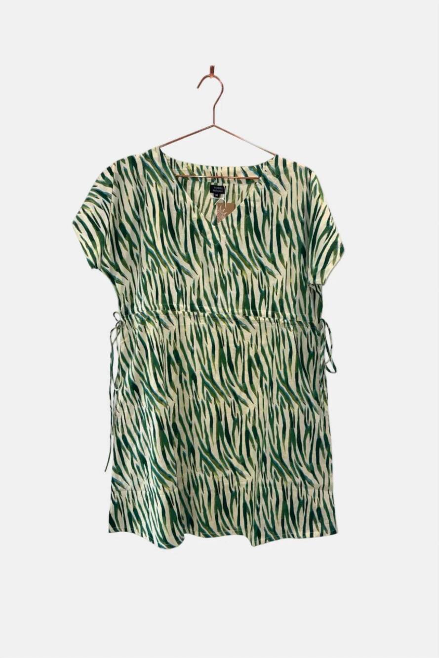 NEW TERRE ROUGE women's tie tunic in green zebra